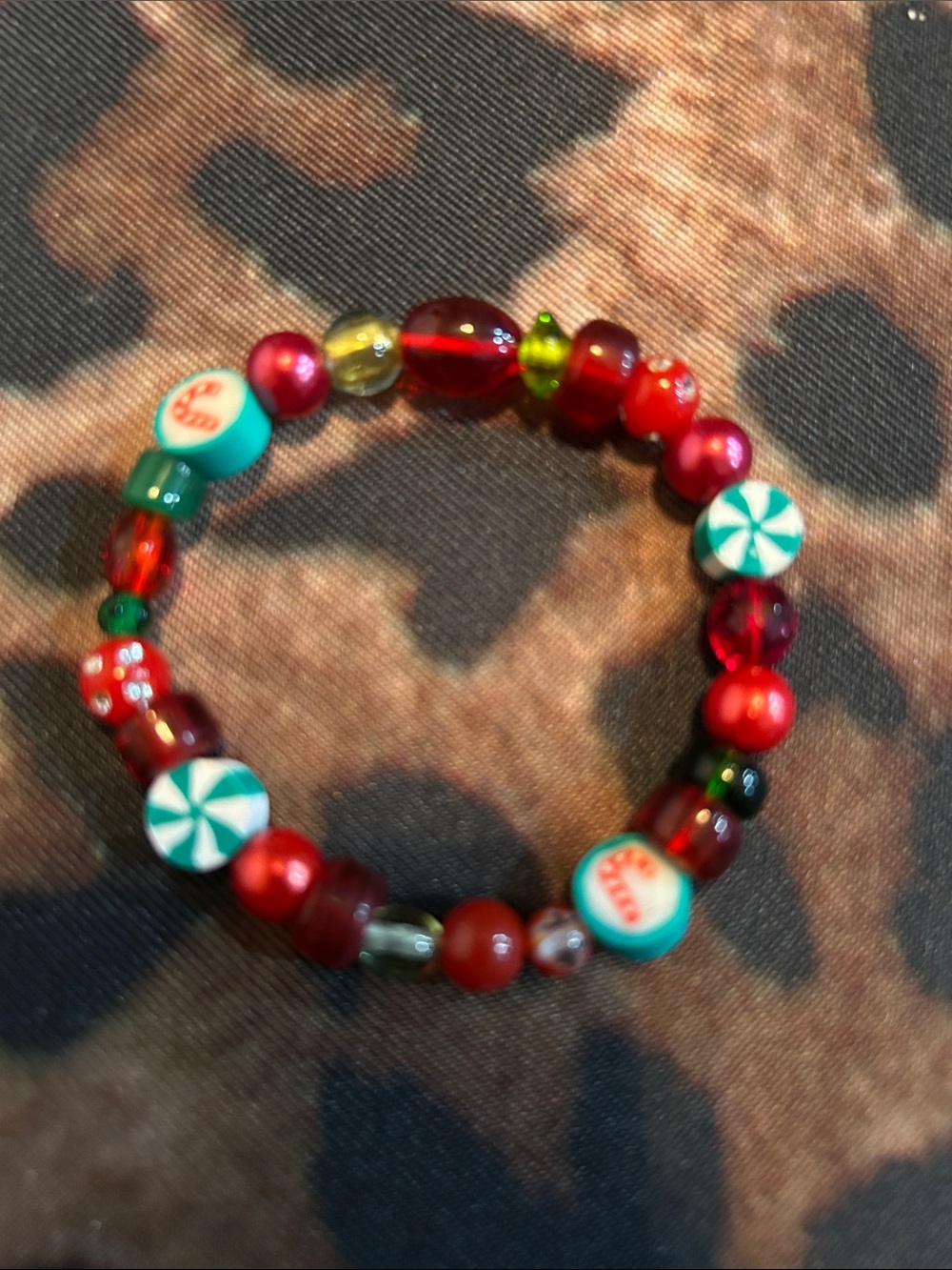 Hand Crafted Red & Teal Candy Bead Stretch Bracelet